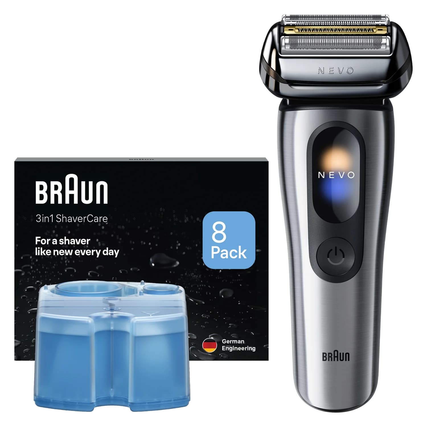 Braun Bundle: Braun Rasierer NEVO 17000cc & Reinigungskartuschen 8er-Pack